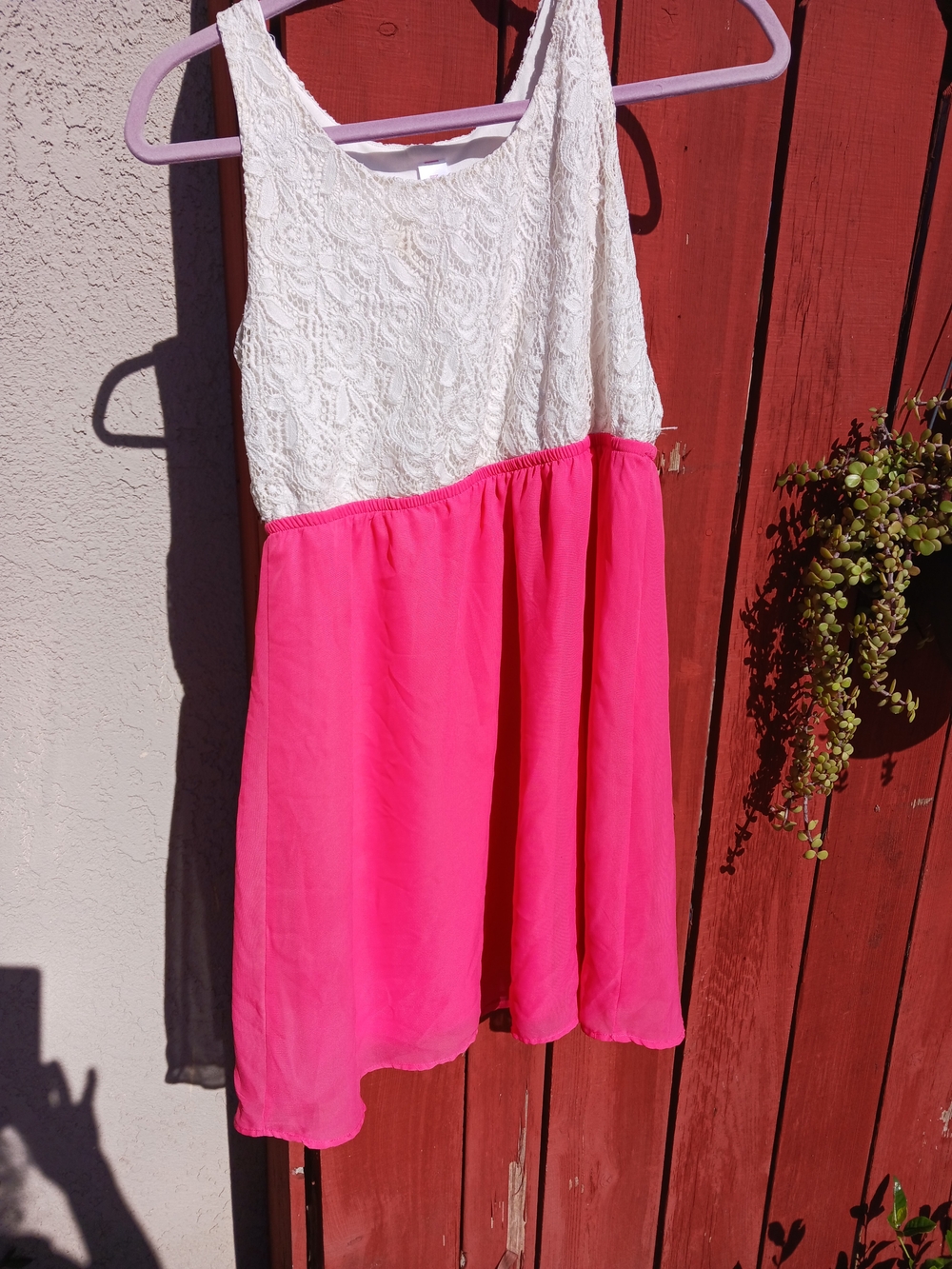 No Boundaries White Lace Top Hot Pink Skater Dress